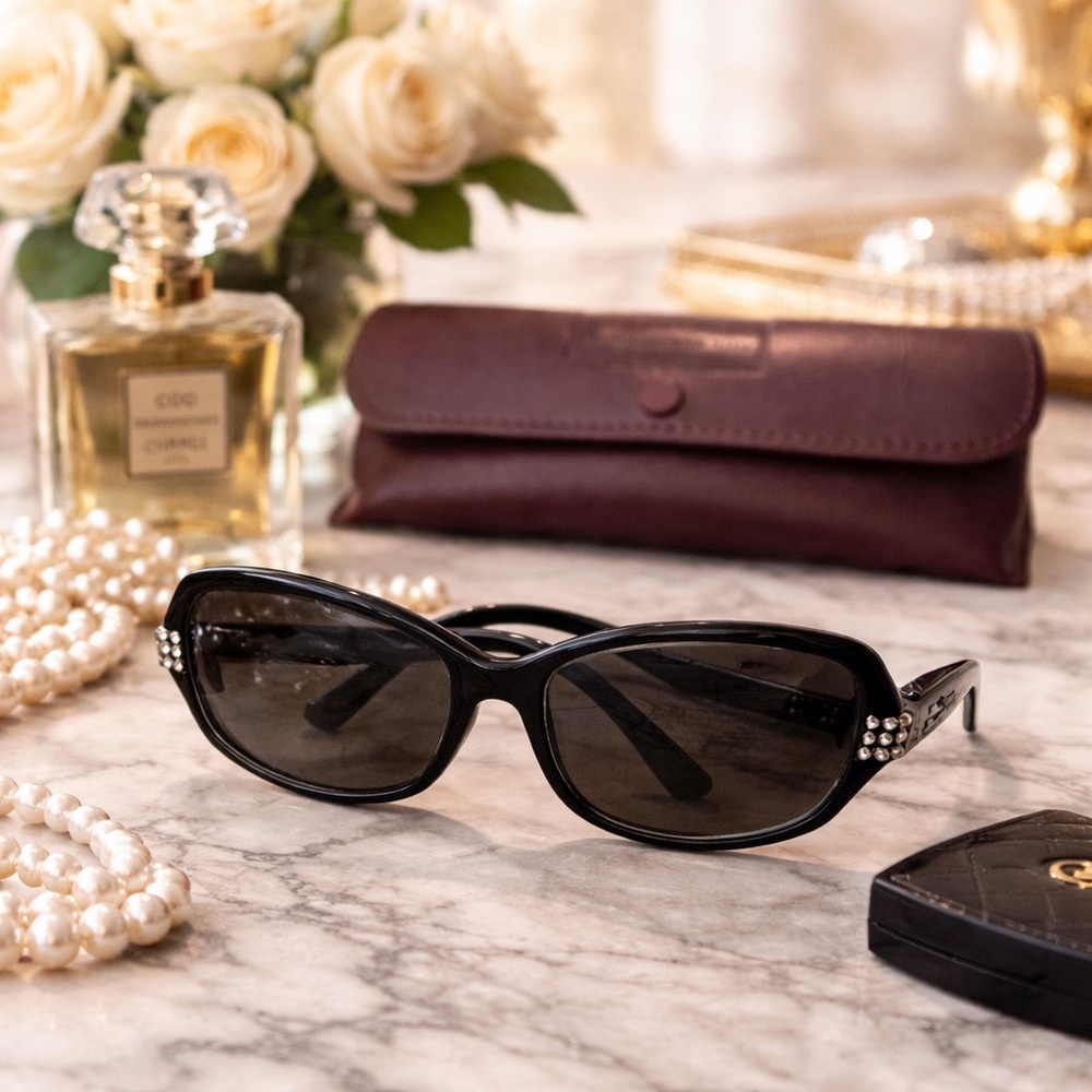 SAKS 5th AVENUE Sunglasses & Case | Luxury w/ crystal studded frames.